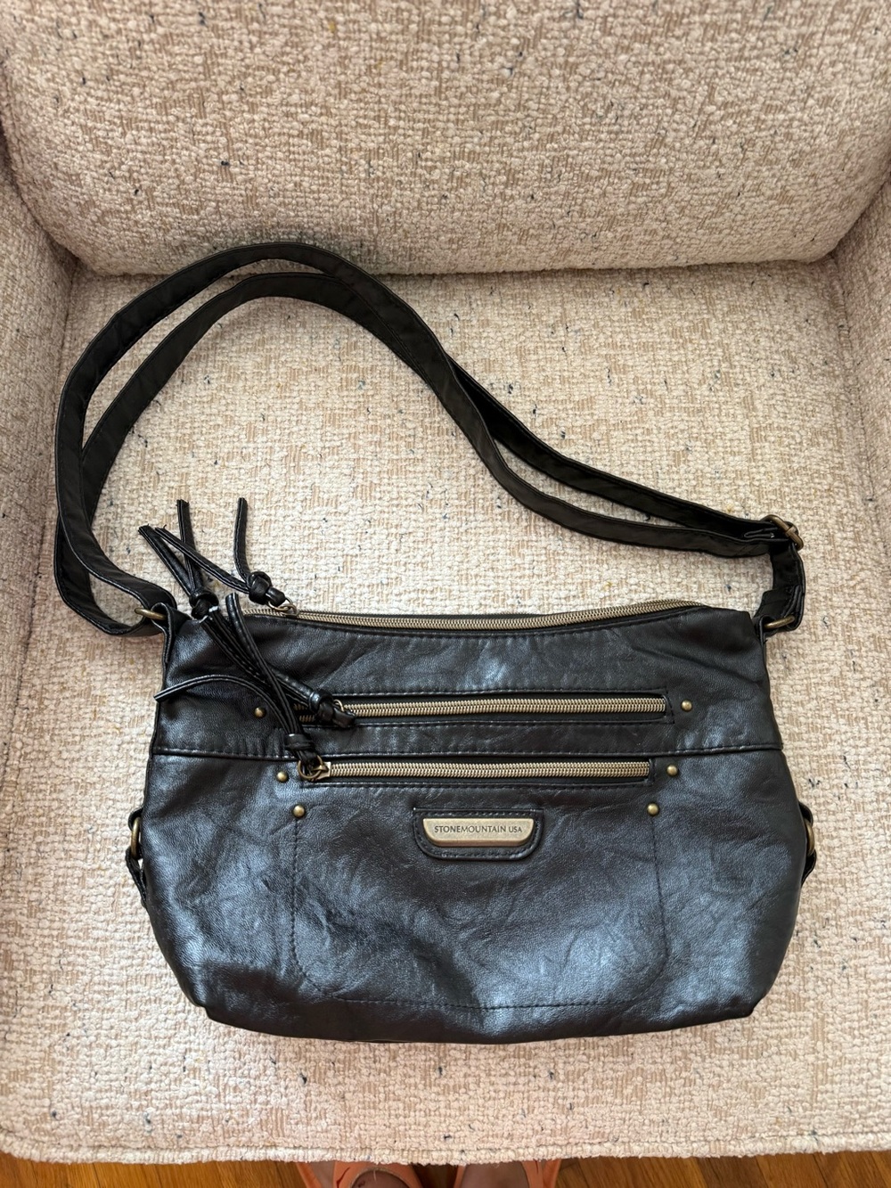 Stone Mountain Black Leather Crossbody Bag